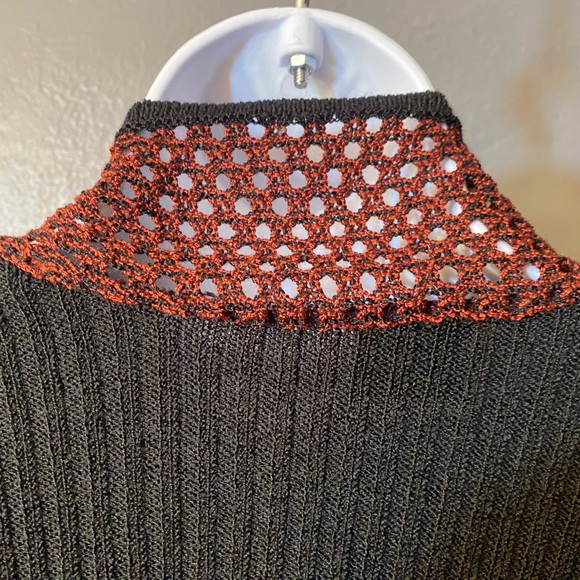 SAPPHIRE Black and Rust Long Sleeve Tie Front Bell Sleeve Cardigan - Picture 4 of 16